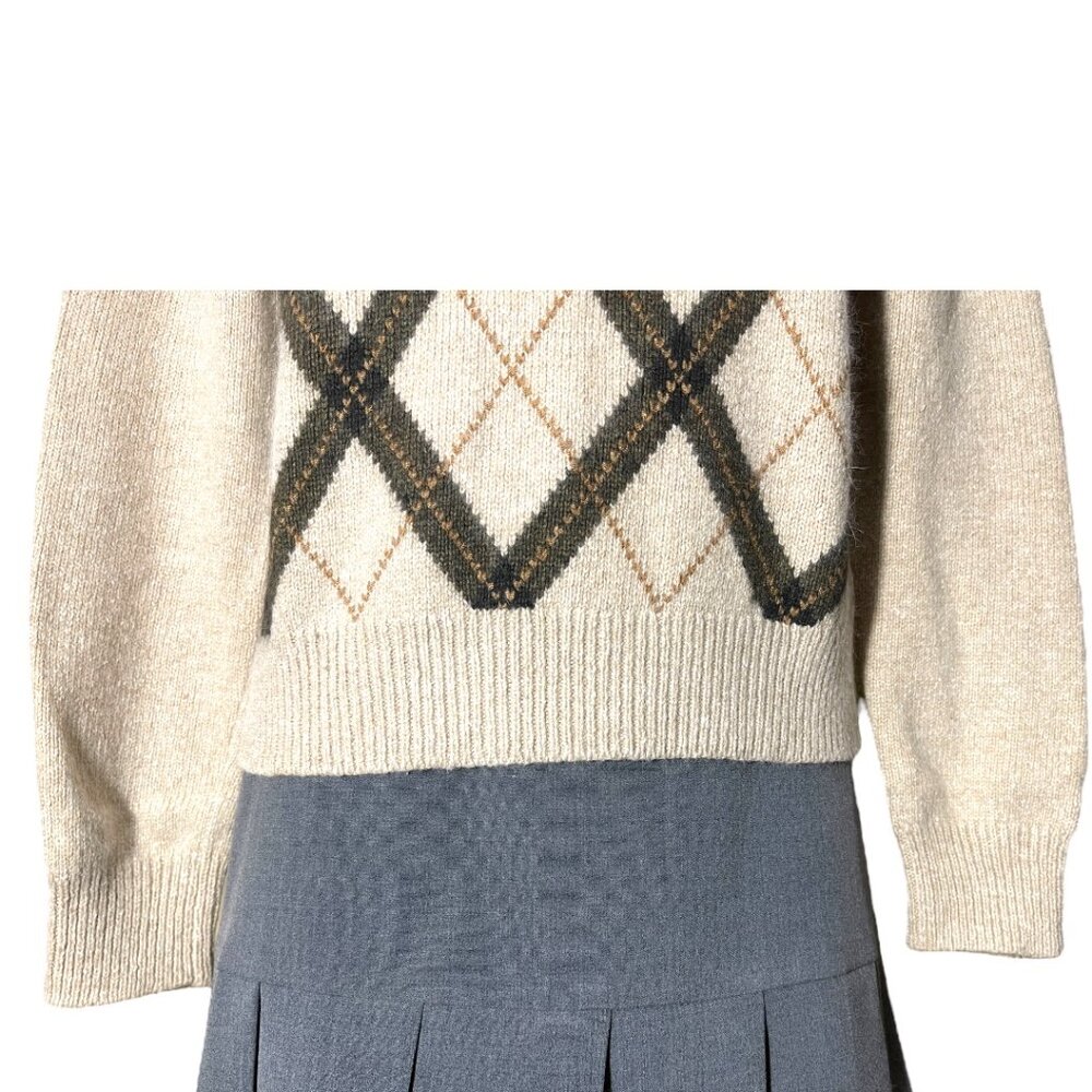 Vintage Evan Picone Tan & Brown Angora Blend Argyle Turtleneck Sweater Top Sz M - Picture 4 of 8